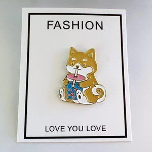 Corgi Pin Drinking Boba Corgi Enamel Pin